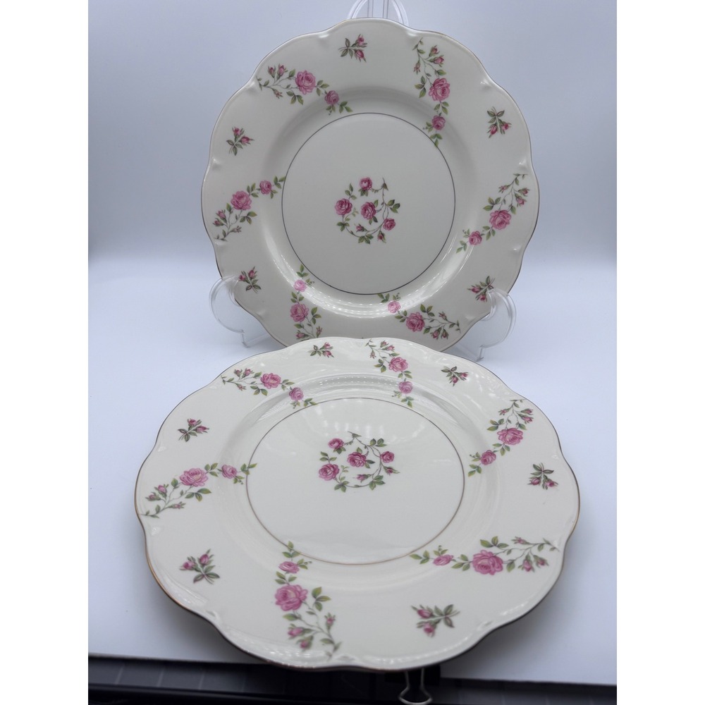 Theodore Haviland New York Delaware Dinner Plates Pink Rose Scalloped Set of 2